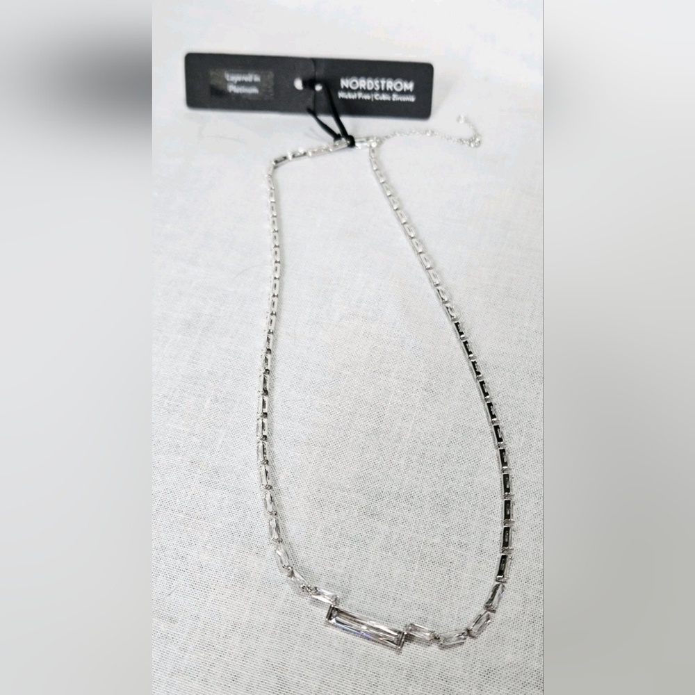 Nordstrom Baguette Center Cubic Zirconia Silver Tone Necklace